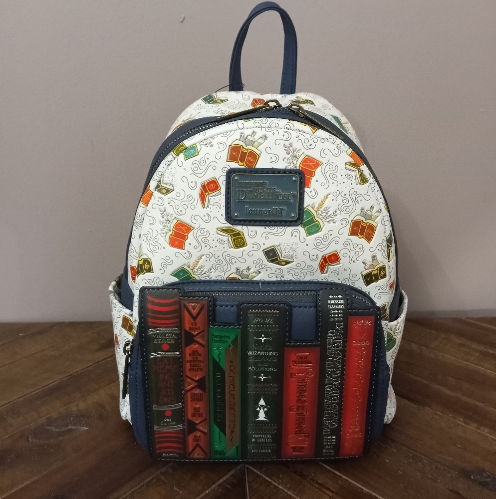 Book-Print White Mini Backpack - Themed Women Bag